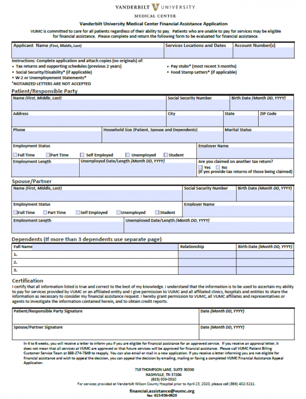 Financial Assistance - Financial Assistance Application - Vanderbilt ...